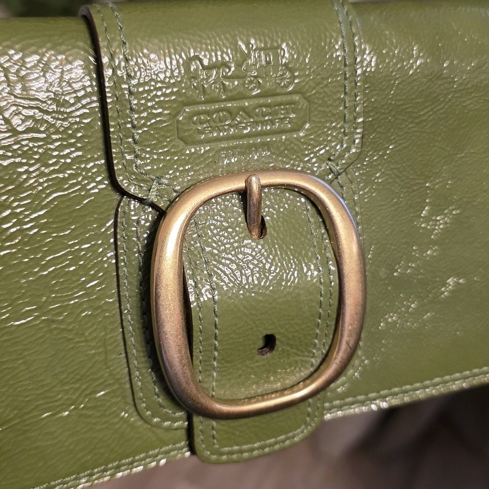 Coach Bleecker Green Patent Leather Tattersall Wristlet Wallet - Picture 2 of 11